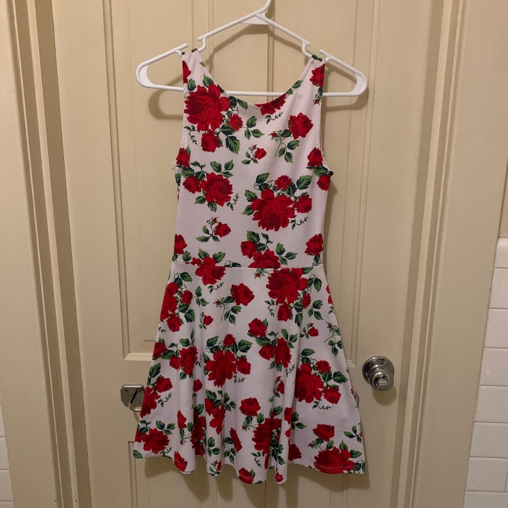 H&M Divided Rose Floral Skater Fit and Flare Mini Dress Size 4
